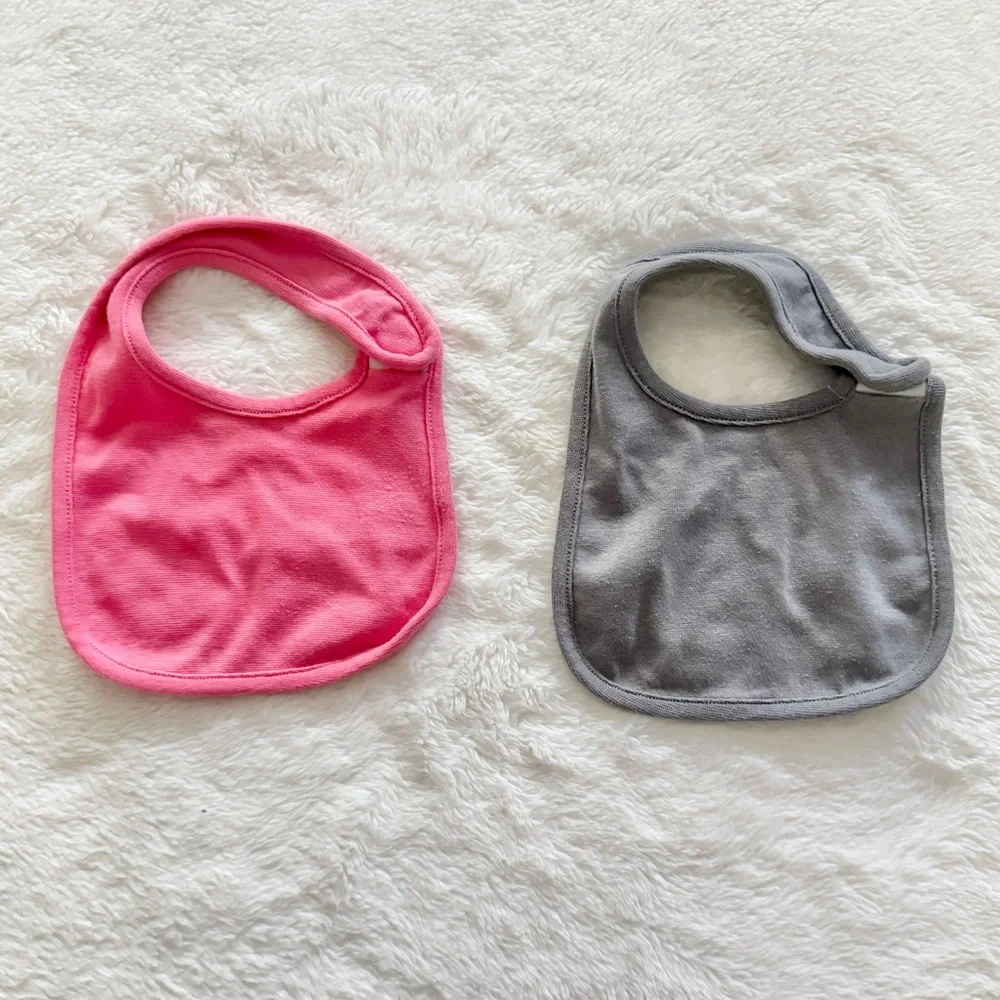 Hanes Flexy Cotton Blend Baby Bibs Set of 8 Pink Gray White Solid and Prints